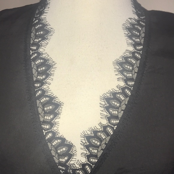 EUC BLUE  LIFE SILKY BLOUSE W/ lace trim - Picture 2 of 7